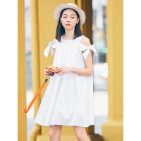 夏装A型文艺日系飘带抽褶A字连衣裙女中裙子-727161