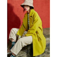 大翻领大衣冬装2017新款撞色宽松纯色翻领毛呢外套女长款-732045