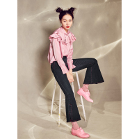 文艺清木耳边衬衣春装珍珠系带领口长袖套头衬衫女-734084