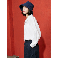 文艺百搭纯色衬衣春装前短后长宽松翻领中长款白衬衫女-734112