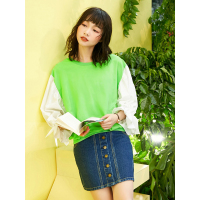 文艺落肩打底衫春装复古休闲ins撞色学院圆领棉T恤女长袖-714058