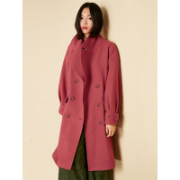 文艺长款呢大衣冬装2017新款可调节袖口大翻领毛呢外套女-732062