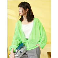 春装女V领开衫外套蝙蝠袖上衣文艺百搭针织衫女-719017