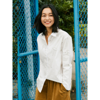 甜美学院风宽松衬衣春装文艺ins长袖棉衬衫女中长款-744048