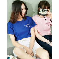 短款字母印花上衣ins夏装宽松文艺简约休闲针织短袖T恤女-724119