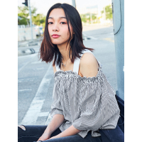 简约木耳边衬衣夏装文艺范经典条纹撞色无袖套头衬衫女-724221