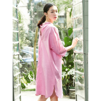 纯色中长款裙子夏装女H型文艺宽松棉麻衬衫式连衣裙-727004