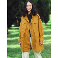 纯色百搭风衣外套春装范棉质复古立领长款简约风衣女长袖711035