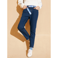 纯色长裤春装可脱卸印花腰带复古直筒牛仔裤女-738025