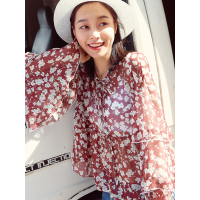 荷叶边蕾丝衫夏装文艺宽松甜美瑞丽风多层系带雪纺衫女-724201