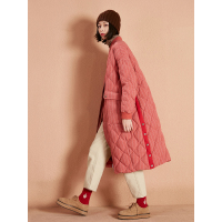 长款图案保暖外套冬装文艺条纹加厚直筒羽绒服女742021