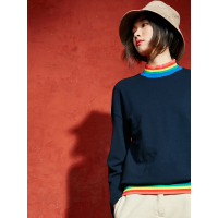 长袖内搭打底衫ins春装文艺小高领螺纹喇叭袖宽松T恤女-734027