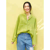 亚麻立领衬衣春装女士复古文艺范中长款衬衫女长袖714085