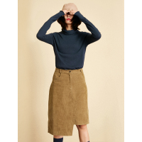 休闲纯色中裙春装2017文艺不对称裙摆灯芯绒半身裙女-737101