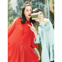 复古春装雪纺裙子宽松衬衫领纯色连衣裙女短裙717066