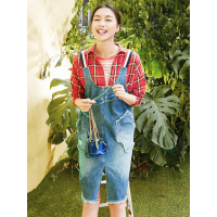 休闲牛仔中裙春装2017新款学院背带裙毛边牛仔连衣裙女-717051