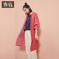 文艺柔软宽松外套春装2017落肩开衫纯色毛衣长款女-739054