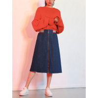 春装2017文艺彩虹松紧腰中长裙子A字裙牛仔半身裙女-747012