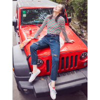 春装女文艺破洞毛边水洗直筒牛仔裤女九分裤-738015