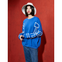 春装文艺宽松休闲胶印大字母印花圆领套头卫衣女734048