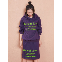 春装文艺趣味图案字母印花连帽卫衣+半身裙套装女-736020