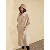 森宿长款内搭春装2017新款文艺连帽系带卫衣式连衣裙女747007