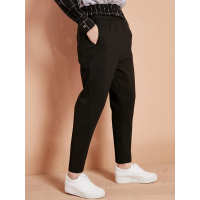 森宿黑色哈伦裤春装纯色加绒修身九分裤休闲裤子女738060