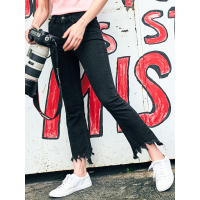 夏装文艺显瘦微喇叭百搭黑色牛仔休闲裤女长裤子-728092