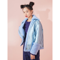 宽松学院棉衣冬装文艺皮毛一体高领夹克式棉服女-732049