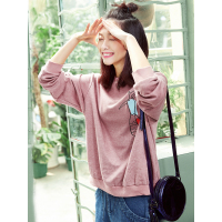 春装圆领文艺慵懒经典落肩休闲长袖套头卫衣女宽松-714136