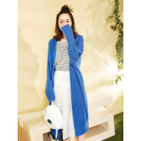 春装女士文艺范宽松纯色百搭直筒开衫毛衣女中长款-719026