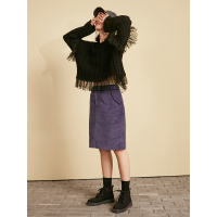 纯色中裙春装文艺复古简约廓形舒适灯芯绒半身裙中长款女-747010