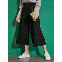 黑色阔腿裤春装宽松毛呢OL风休闲裤女九分裤子-738010