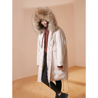 加厚面包服冬装文艺收腰真毛领中长款羽绒服女-742042预