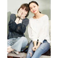 文艺素色复古灯笼袖上衣夏装圆领毛针织女套头-729008