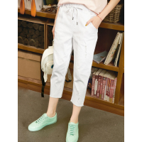 夏装棉文艺百搭直筒复古破洞休闲裤女七分裤-728023