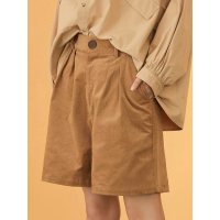 森宿复古短裤春装2018新款文艺休闲收褶灯芯绒短裤女-A8110009