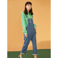 森宿文艺水洗蓝春装2018装饰口袋背带直筒牛仔裤女-A8109008