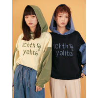 森宿春装2018文艺ins字母刺绣撞色拼接连帽卫衣女-A8103017