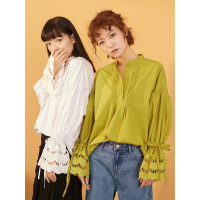 森宿春装2018文艺ins小立口镂空系带蕾丝衫女-A8107007