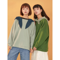 森宿春装2018文艺蝴蝶结装饰连帽宽松纯棉卫衣女-A8103005