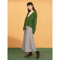 格纹复古A字裙春装2018文艺休闲开衩长款半身裙女-C8117011