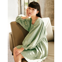 森宿Y中长款裙子春装2018新款灯笼袖套头棉麻连衣裙女C8100041