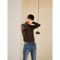 森宿Y纯色打底衫春装2018文艺蝴蝶领结修身条纹T恤女C8105005