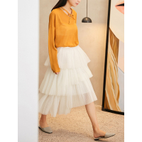 森宿白色A字裙Y春装2018新款文艺休闲网纱蛋糕半身裙女A8111002