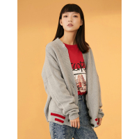 森宿短款休闲开衫春装2018新款文艺学院风撞色毛衣女-A8102005