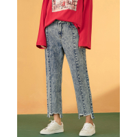 森宿街头风春装2018文艺毛边雪花水洗窄脚牛仔裤女-A8109007