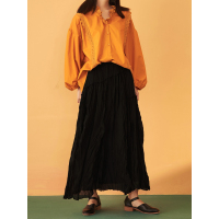 纯色裙子春装2018文艺复古不规则压褶长款半身裙女-C8117007