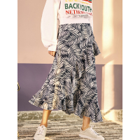 森宿Y荷叶边A字裙春装2018新款文艺不规则花卉半身裙女C8117003