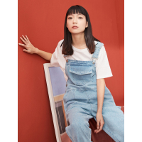 森宿Y春装2018新款文艺大口袋复古水洗色背带牛仔裤女B8109006